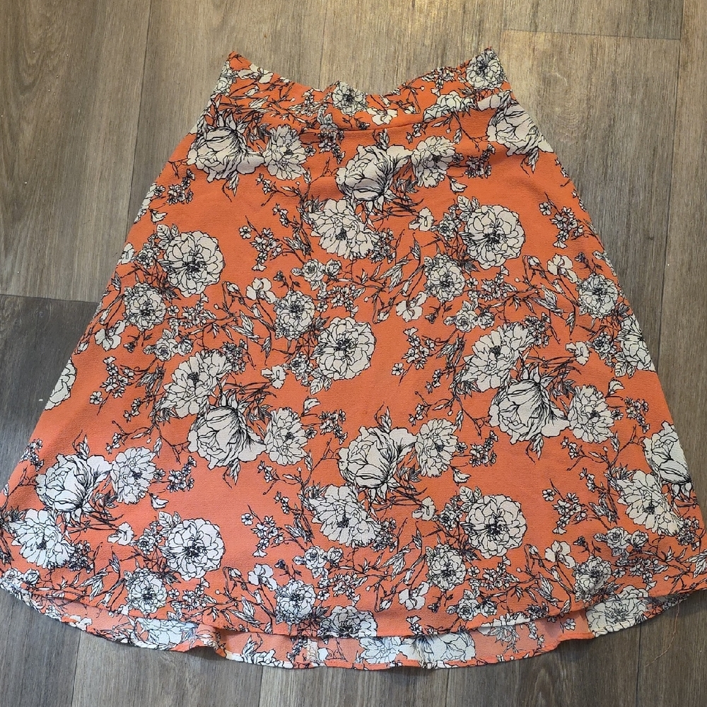 Floral A-Line Skirt in Coral/Pink/Orange